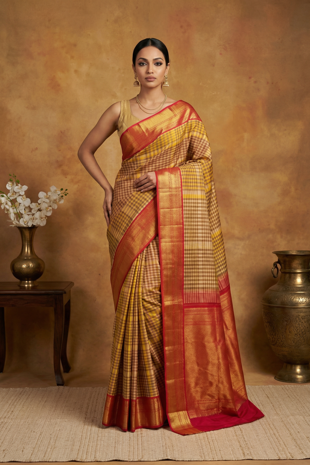 Multicolor Kanchivaram Silk Saree and Contrast Red Zari Border