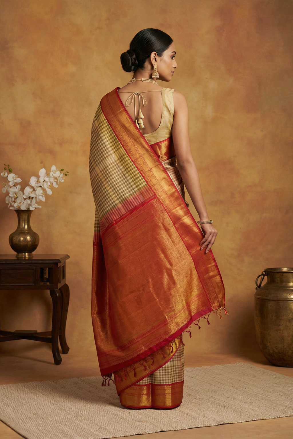 Multicolor Kanchivaram Silk Saree and Contrast Red Zari Border