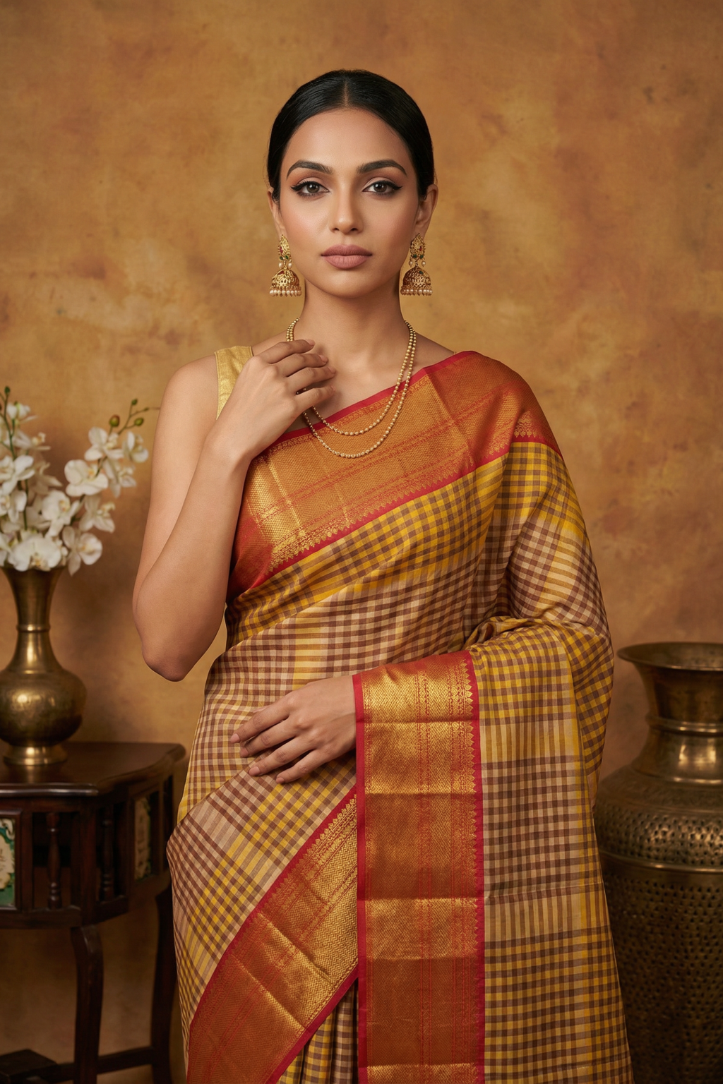 Multicolor Kanchivaram Silk Saree and Contrast Red Zari Border