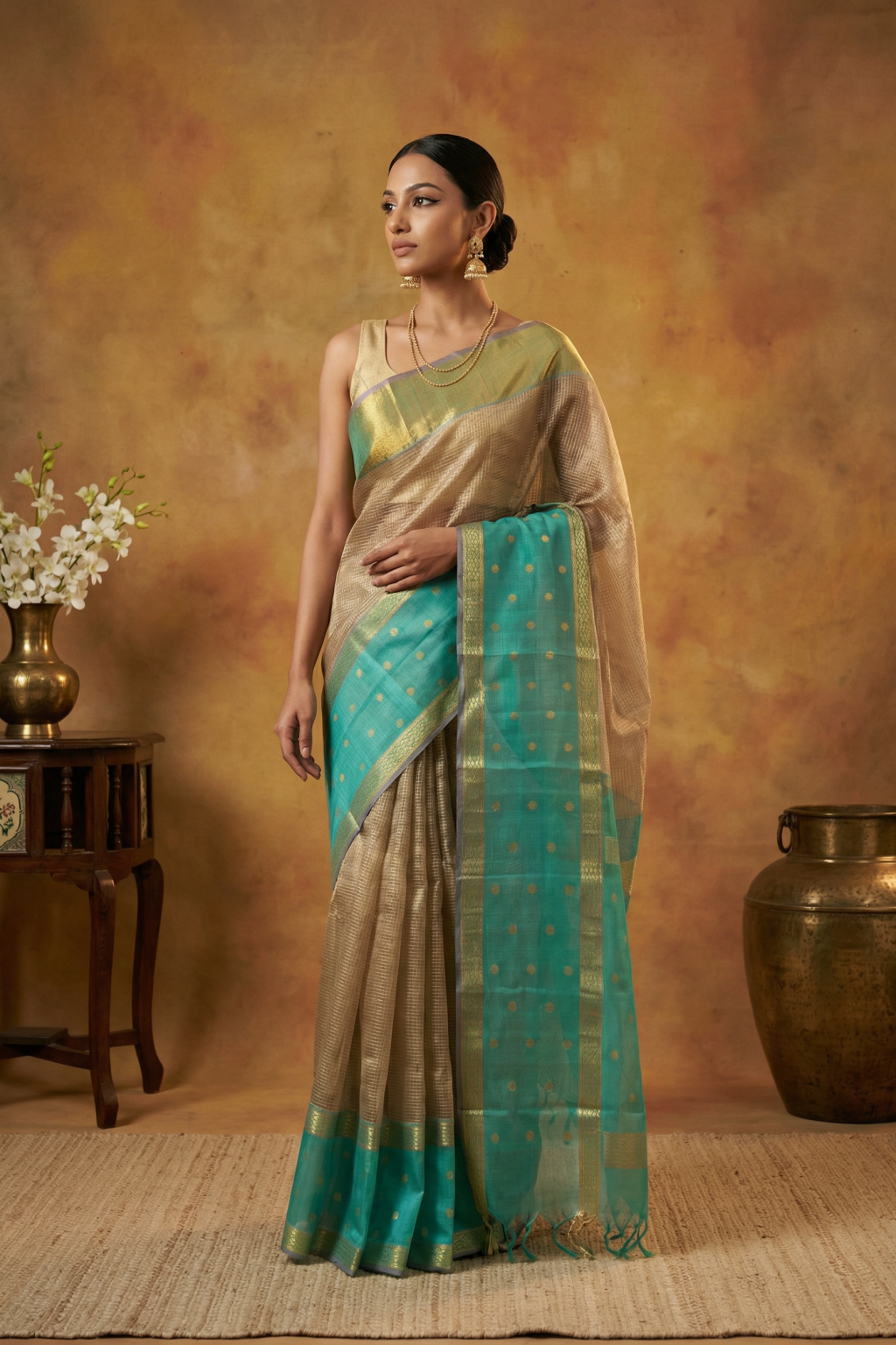 Silver Kanchivaram Kora Tissue Saree
