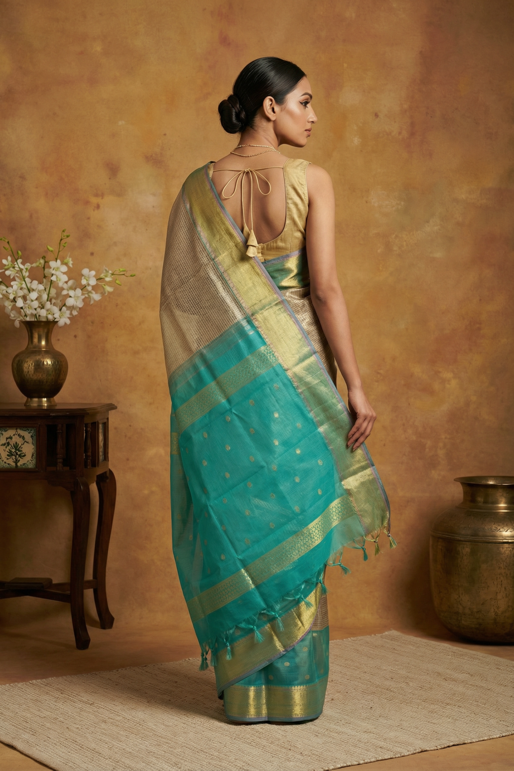 Silver Kanchivaram Kora Tissue Saree