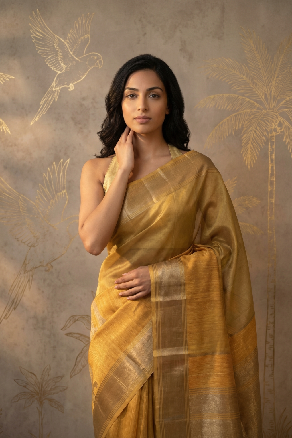 Mango Yellow Kora Silk Banarasi Saree with Subtle Zari Jaal