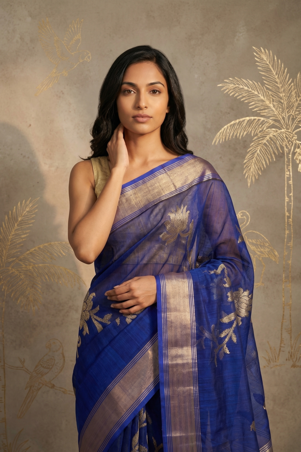 Ink Blue Banarasi Kora Silk Saree