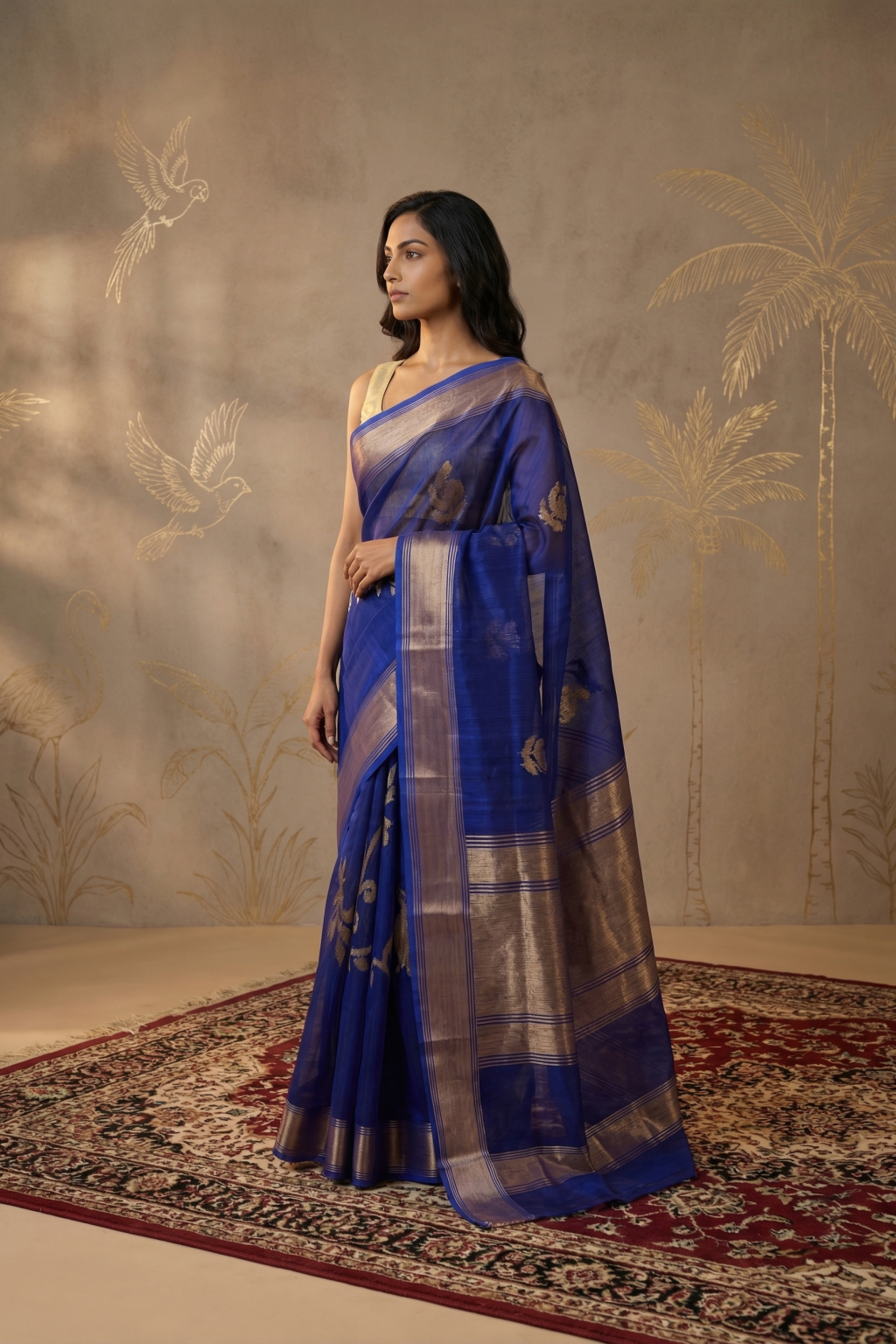 Ink Blue Banarasi Kora Silk Saree