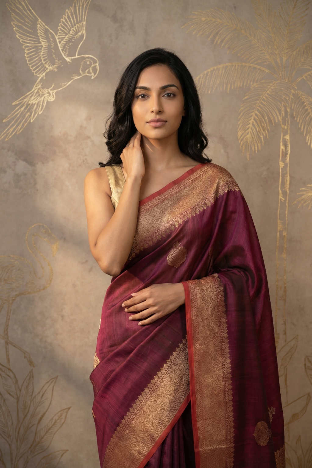 Dual Tone Violet Pink Tussar Banarasi Silk Saree with Zari Butta