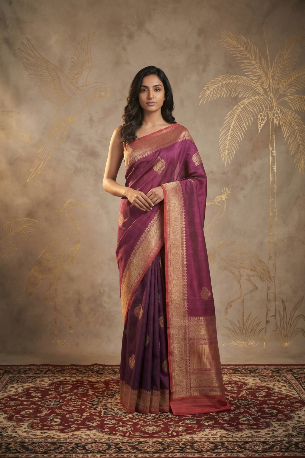 Dual Tone Violet Pink Tussar Banarasi Silk Saree with Zari Butta
