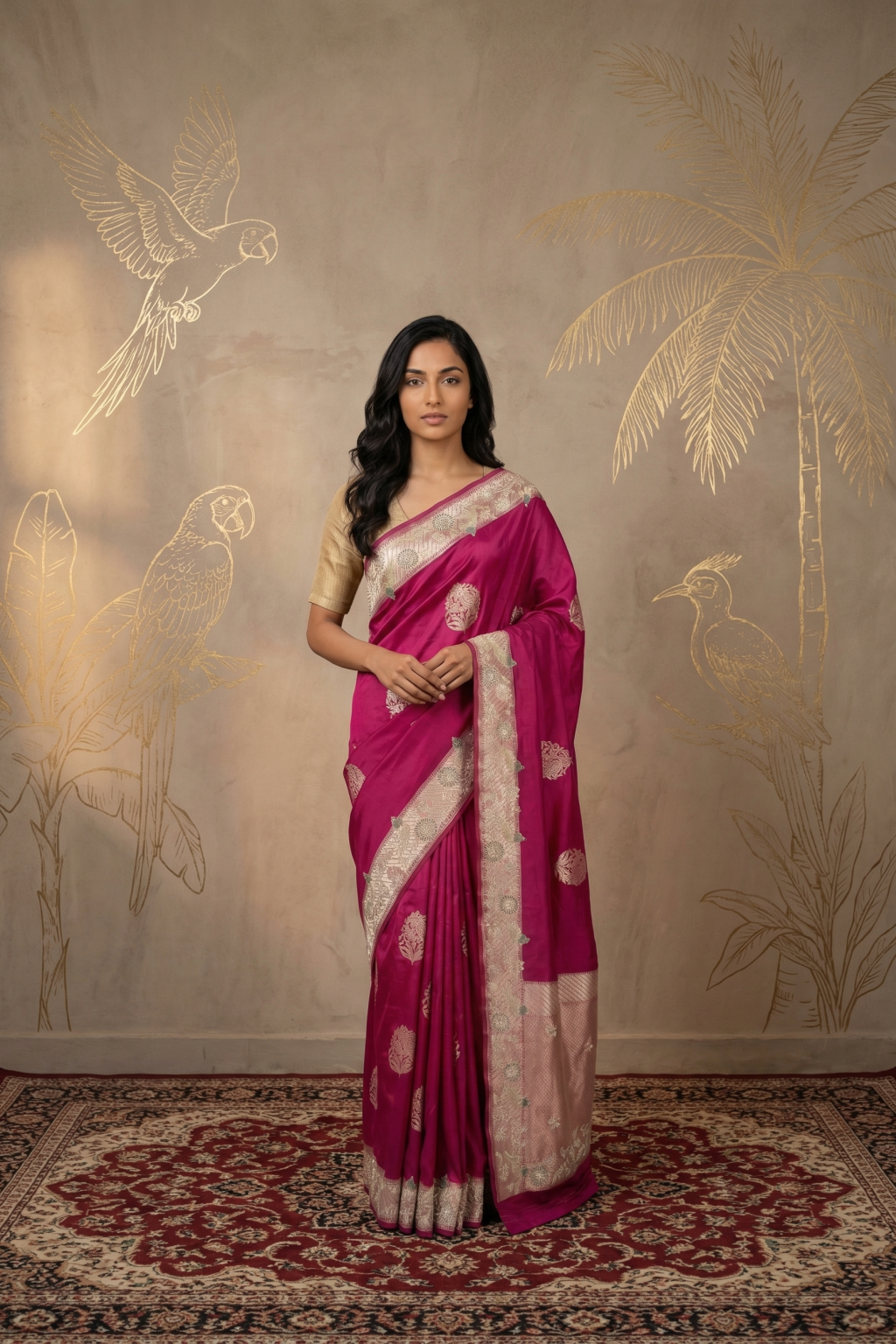 Magenta Pink Banarasi Silk Saree