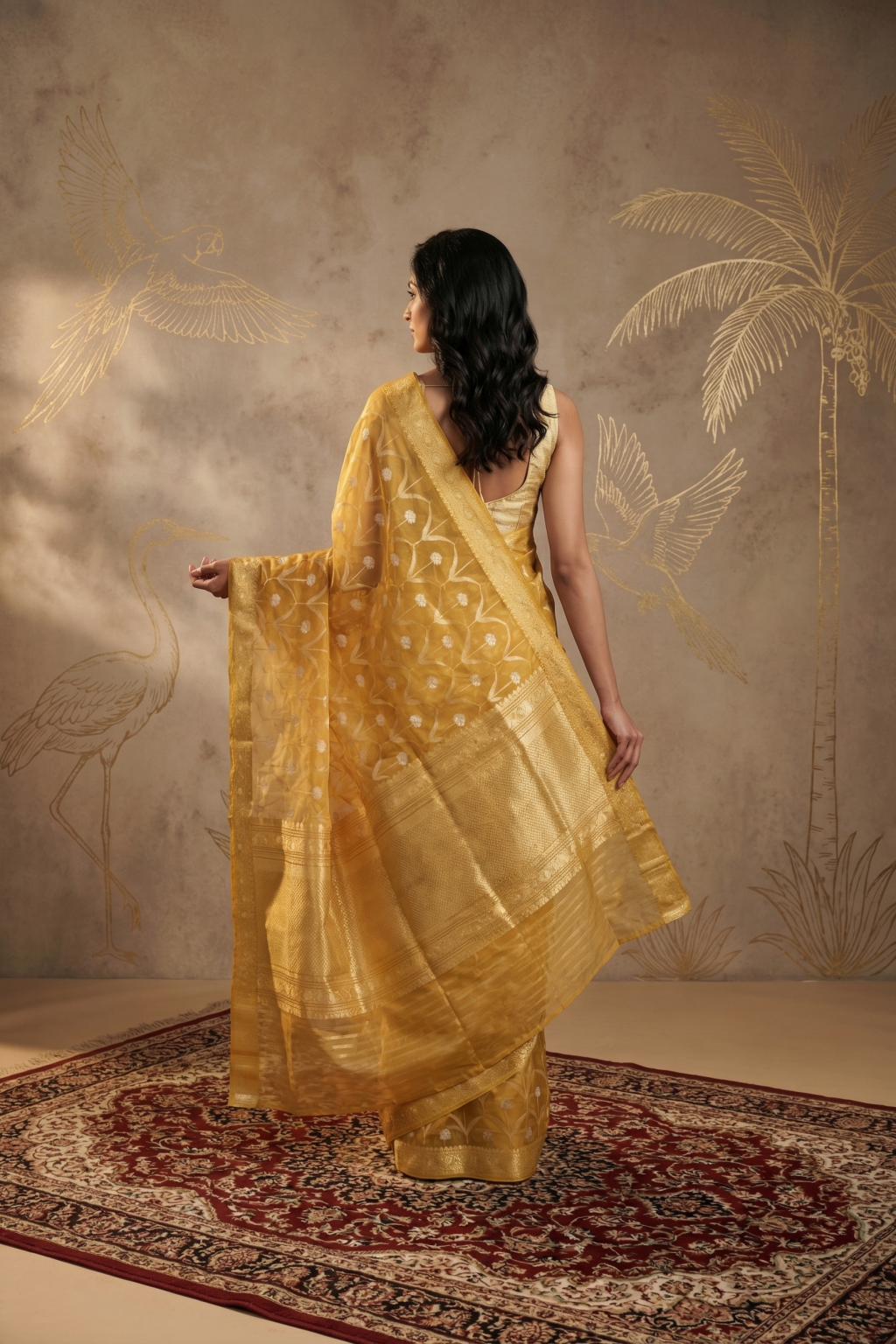 Yellow Banarasi Kora Saree