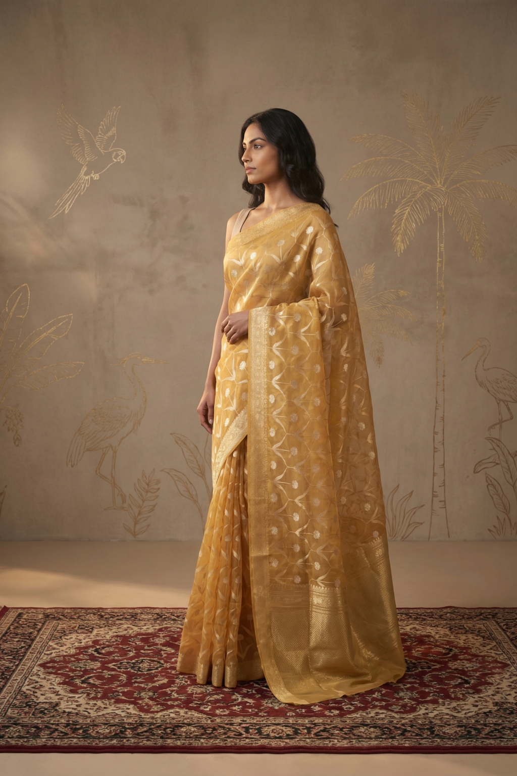 Yellow Banarasi Kora Saree