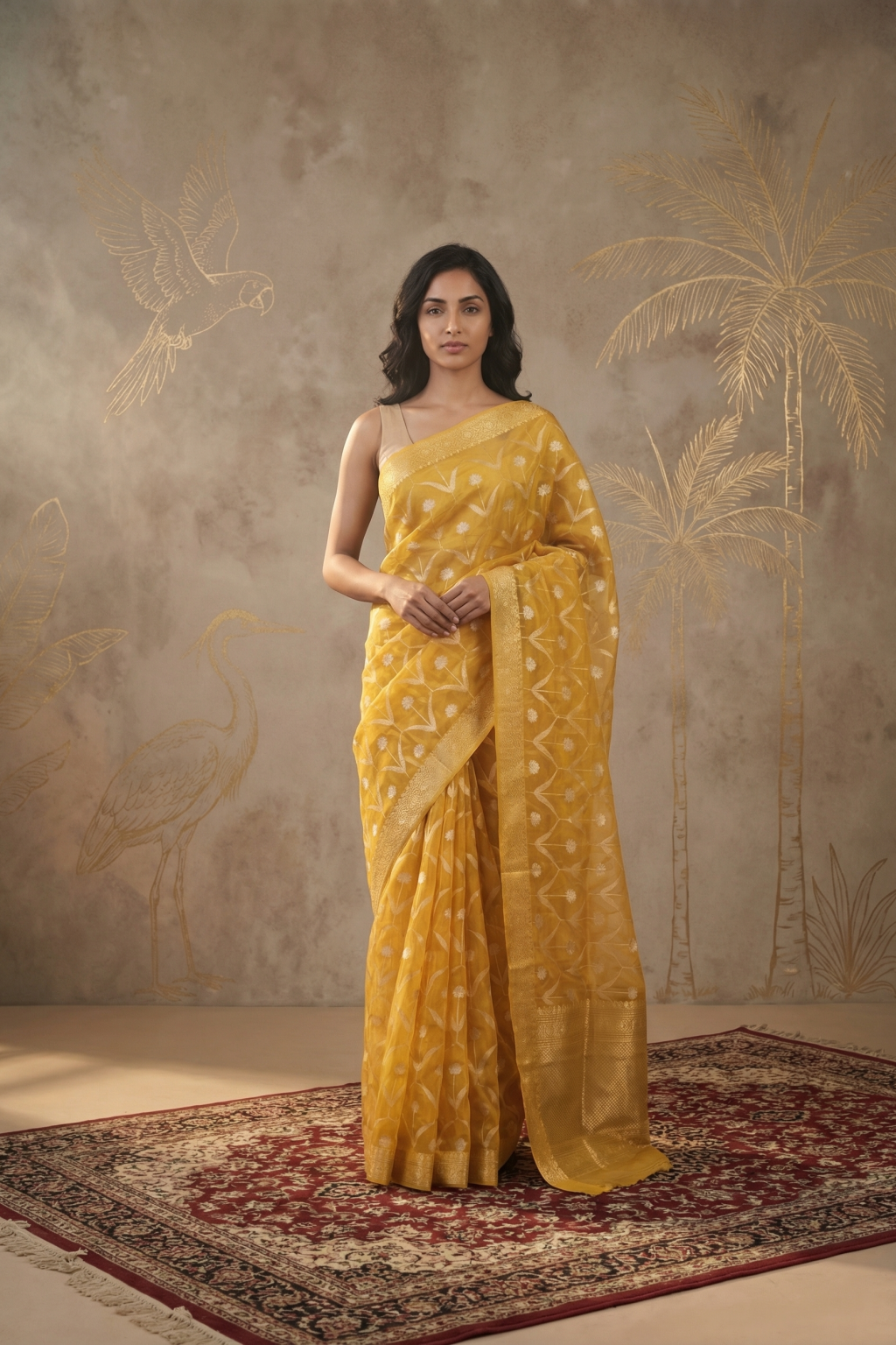 Yellow Banarasi Kora Saree
