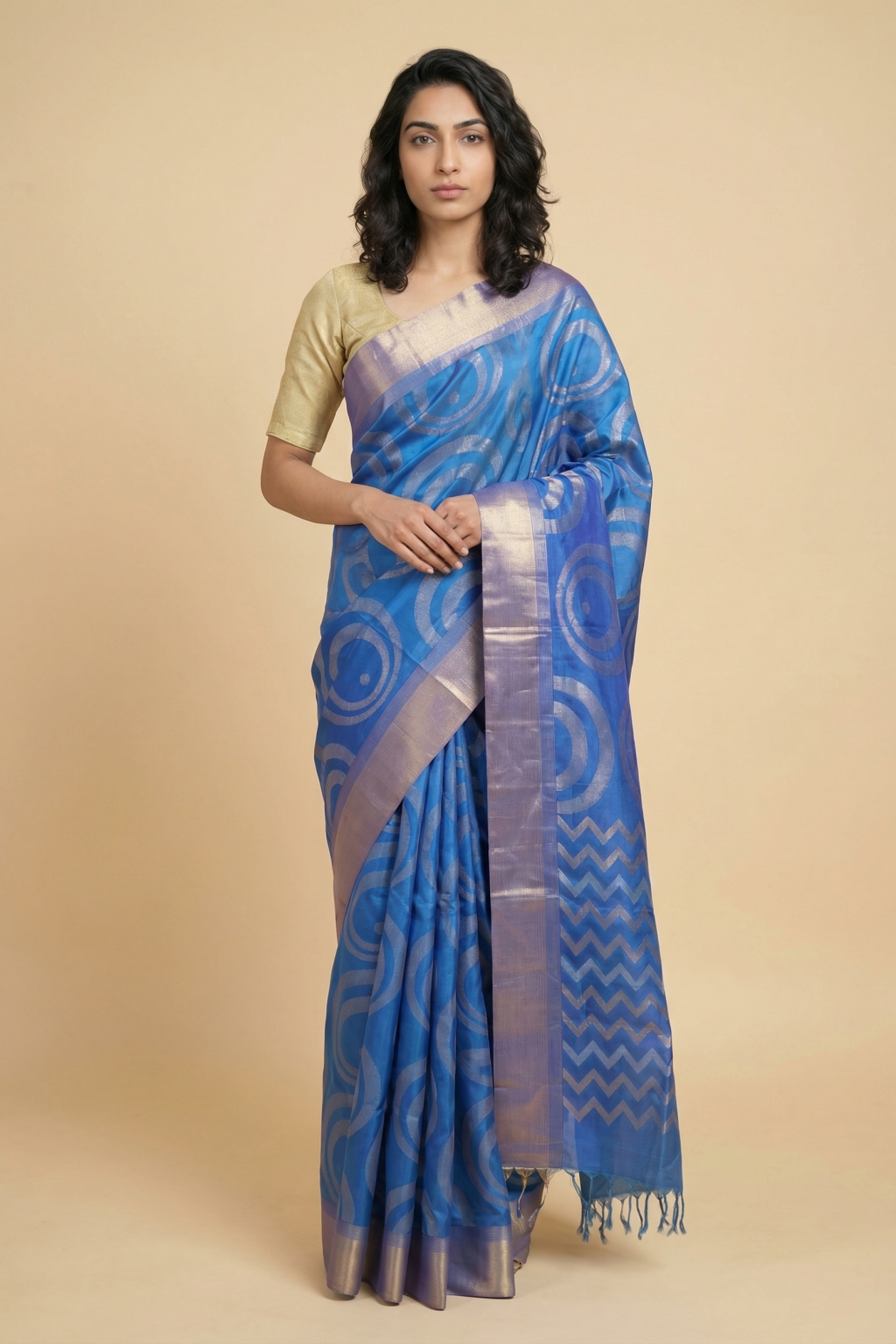 Royal Blue Soft Silk Saree with Circular Zari Butta & Elegant Zari Border