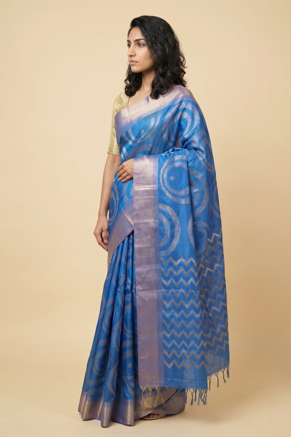 Royal Blue Soft Silk Saree with Circular Zari Butta & Elegant Zari Border