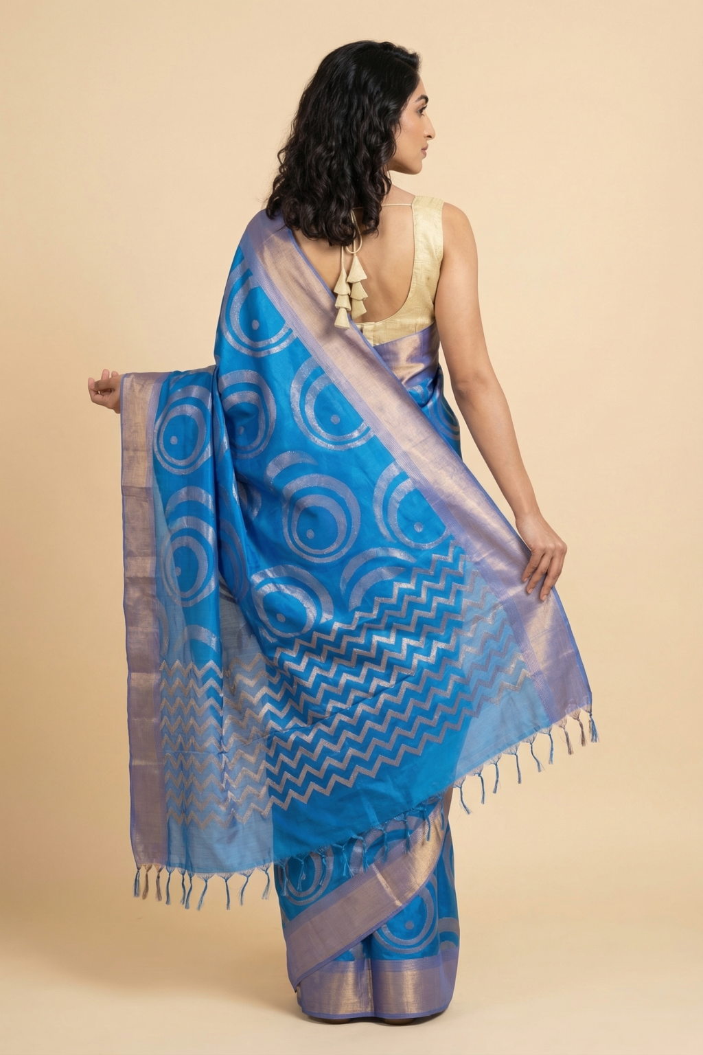 Royal Blue Soft Silk Saree with Circular Zari Butta & Elegant Zari Border