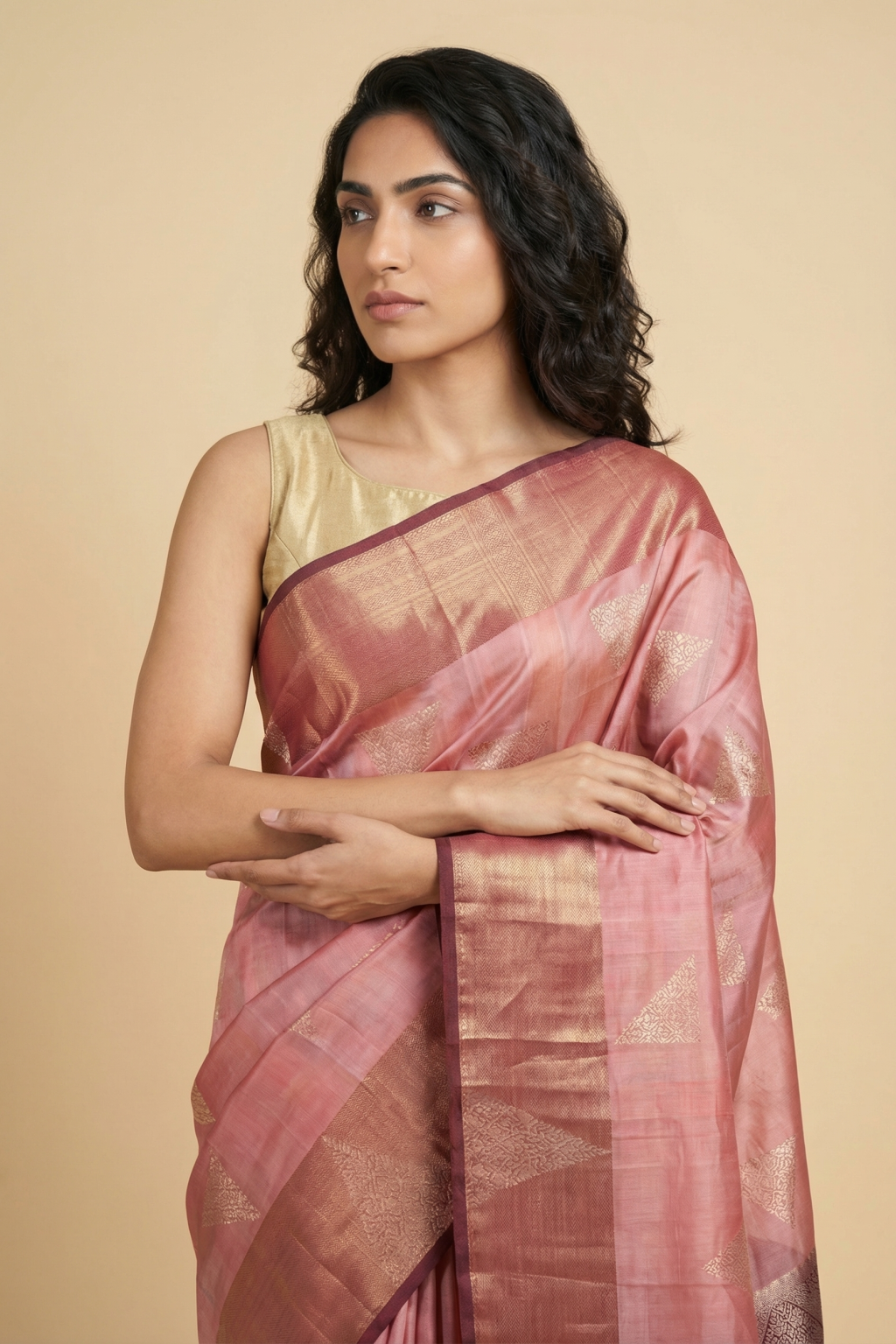 Rust Soft Silk Saree with Fancy Butta & Zari Contrast Border