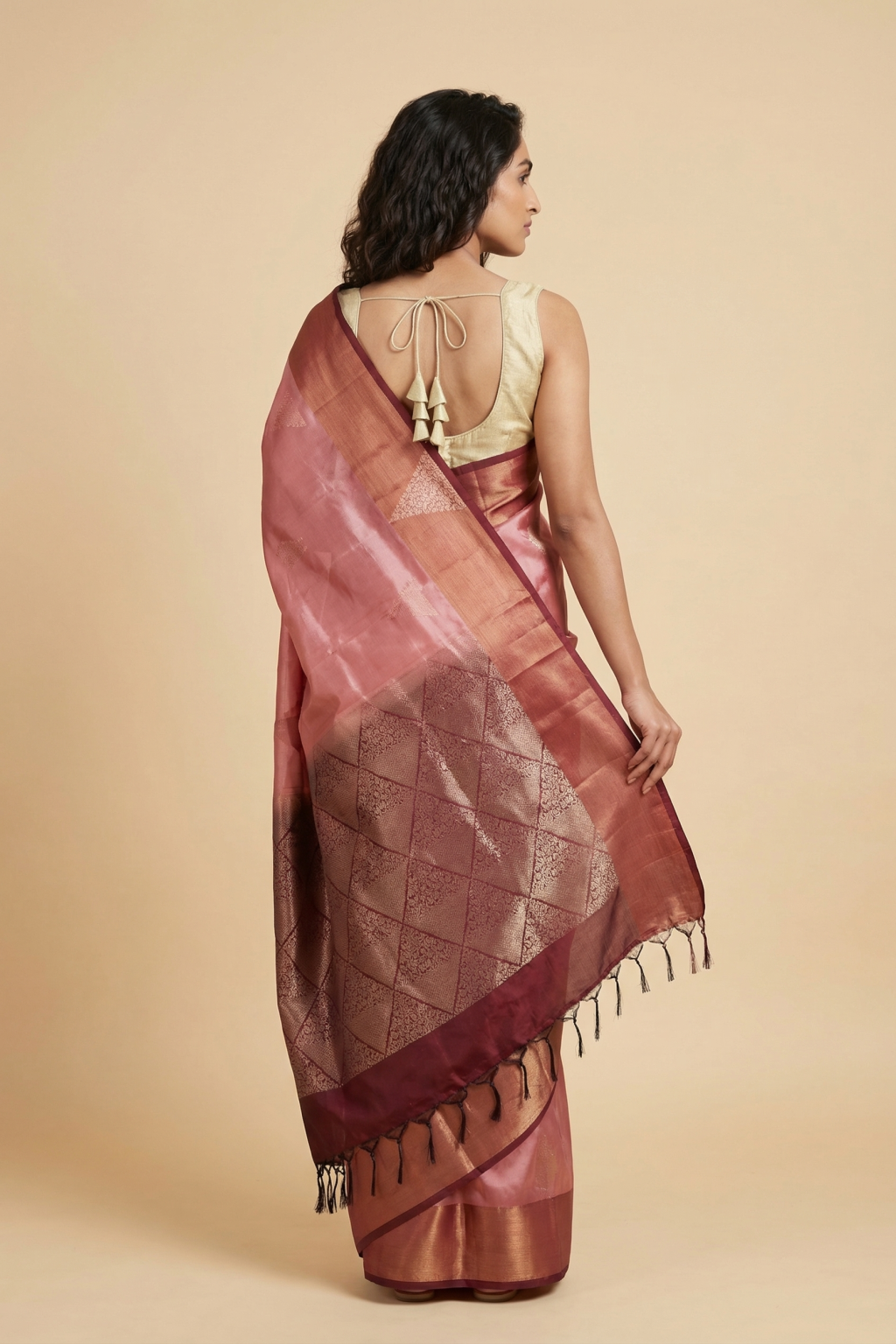 Rust Soft Silk Saree with Fancy Butta & Zari Contrast Border