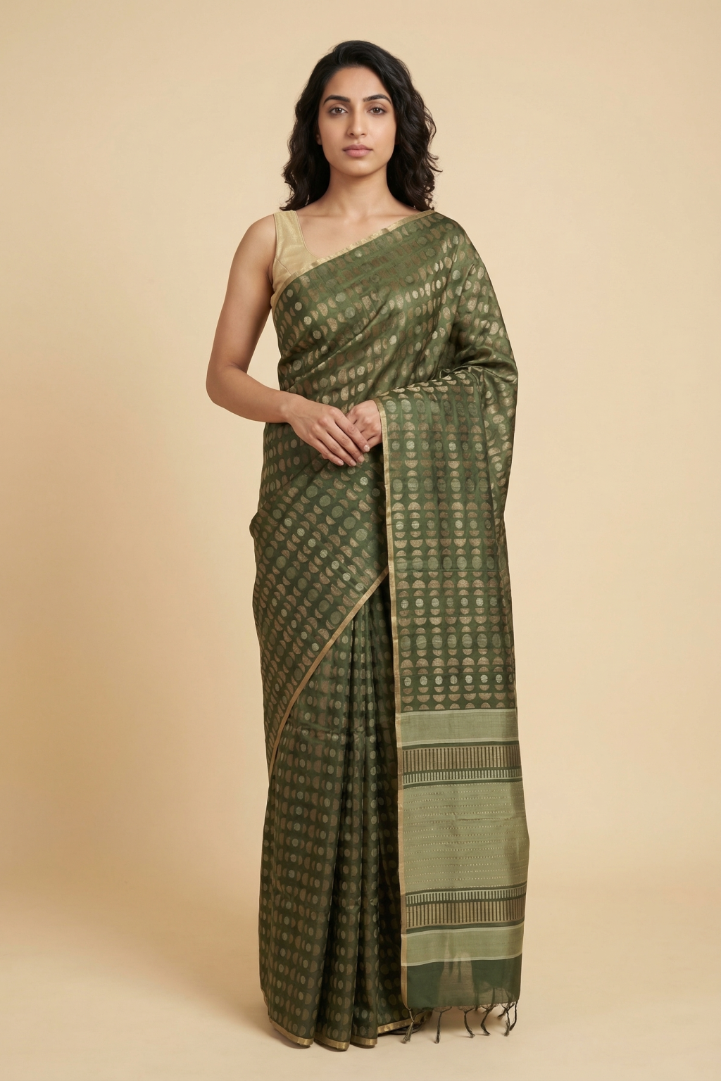 Deep Green Soft Silk Saree with Zari and Thread Motifs & Elegant Border