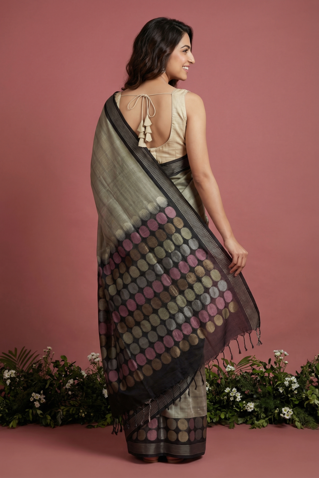Pista Green Soft Silk Saree with Stripes & Contrast Butta Border