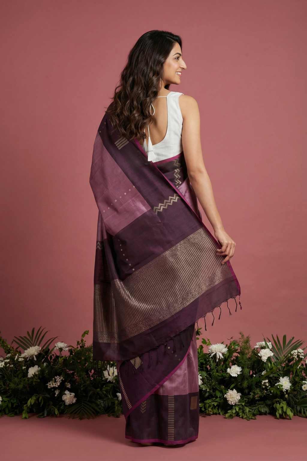 Dust Pink Soft Silk Saree with Fancy Butta & Contrast Border