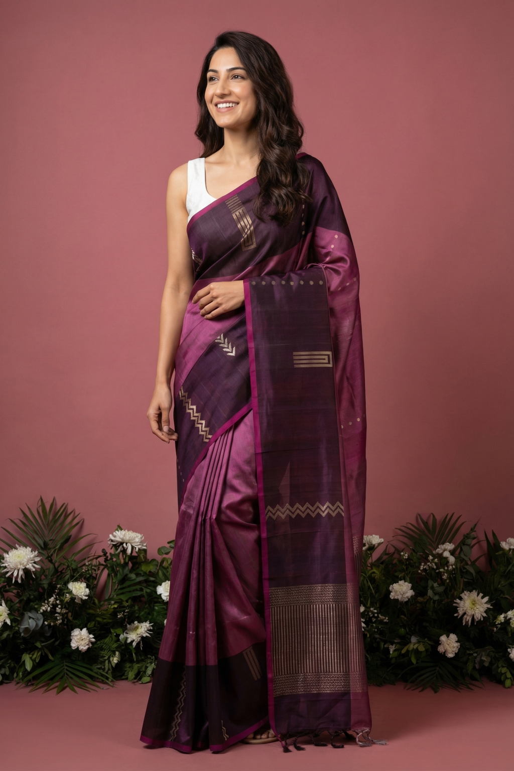 Dust Pink Soft Silk Saree with Fancy Butta & Contrast Border
