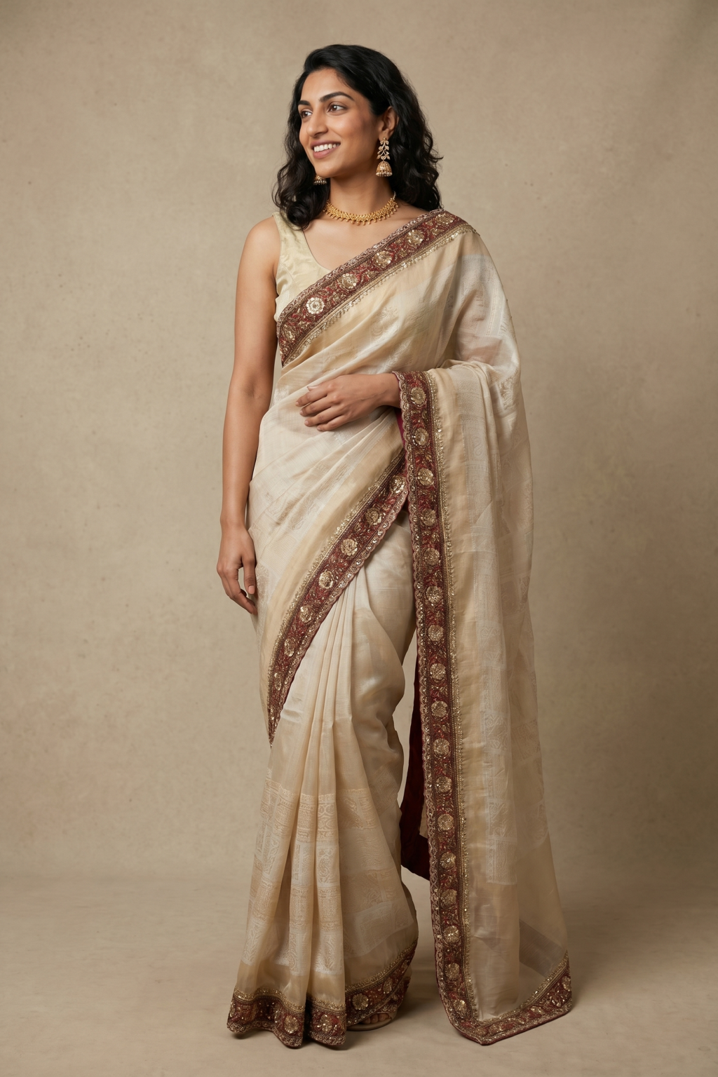 Ivory Banarasi Georgette Saree