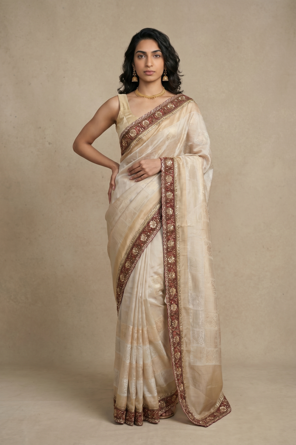 Ivory Banarasi Georgette Saree