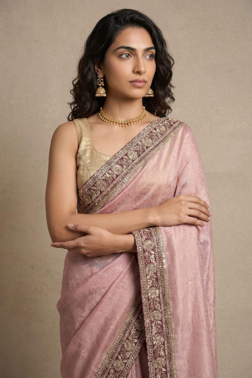 Peach Banaras Handloom Tissue Saree