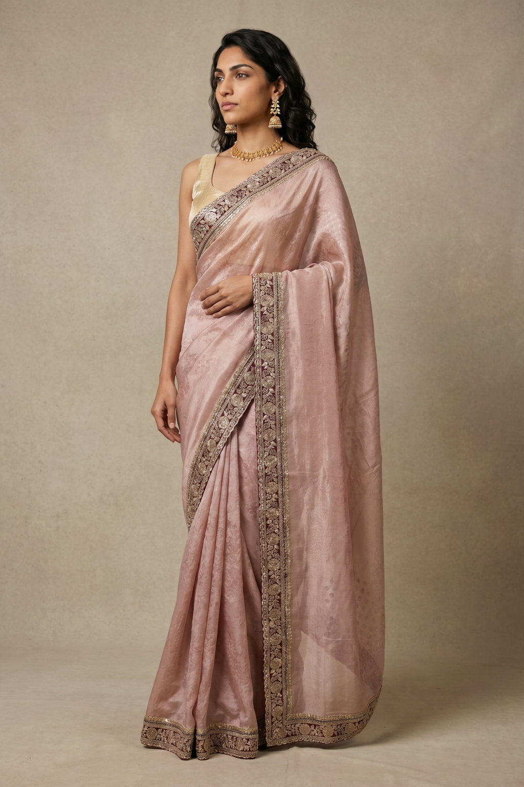 Peach Banaras Handloom Tissue Saree