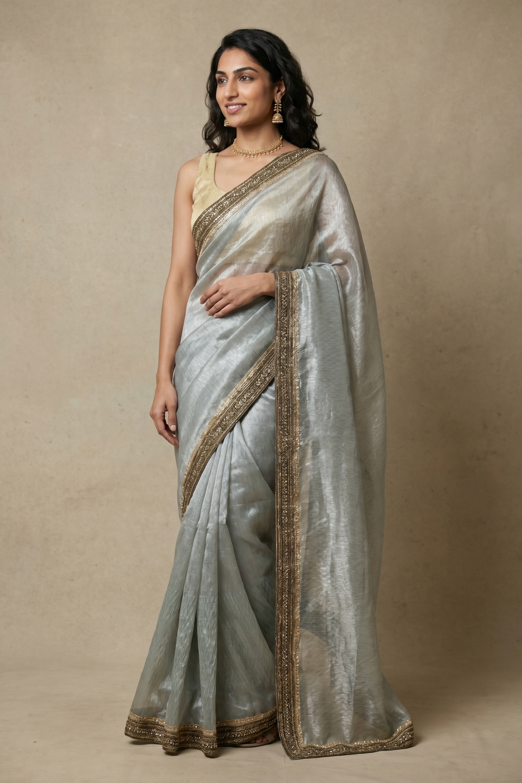 Teal Green Banaras Handloom Tissue Saree