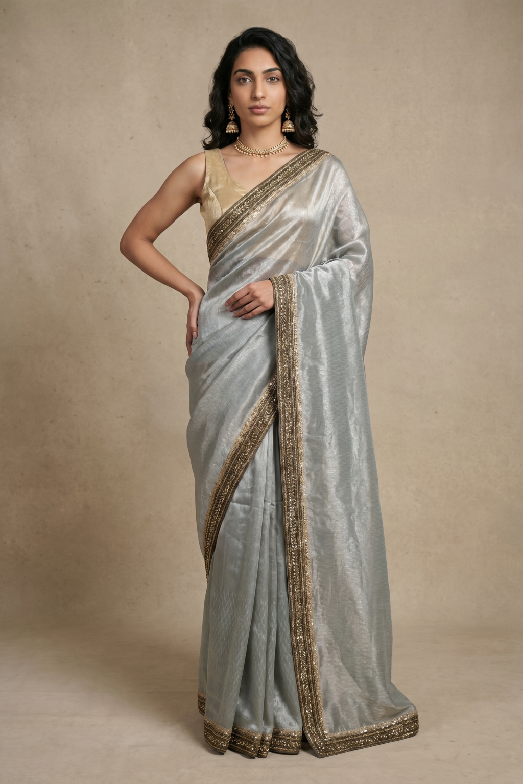 Teal Green Banaras Handloom Tissue Saree