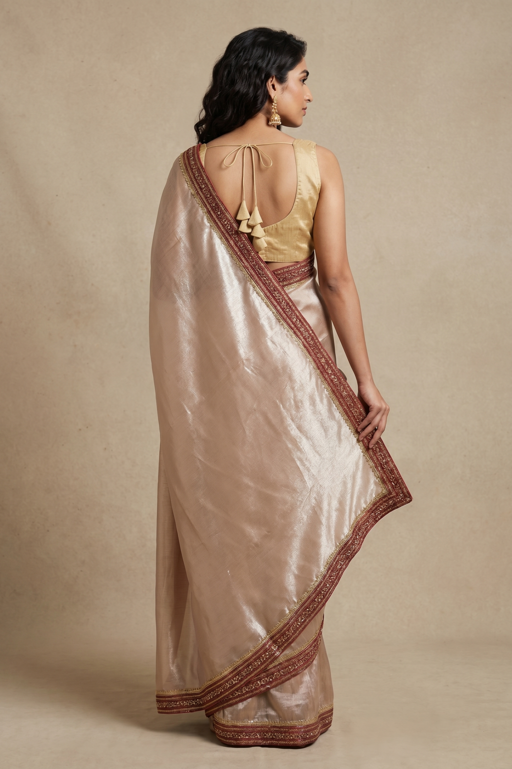 Onion Pink Banaras Handloom Tissue Saree