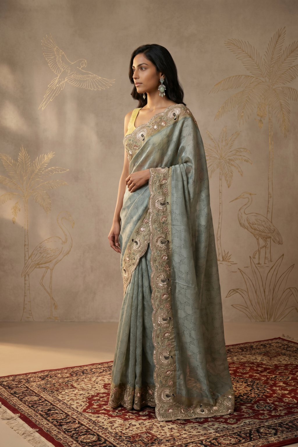 Teal Green Banaras Handloom Tissue Saree