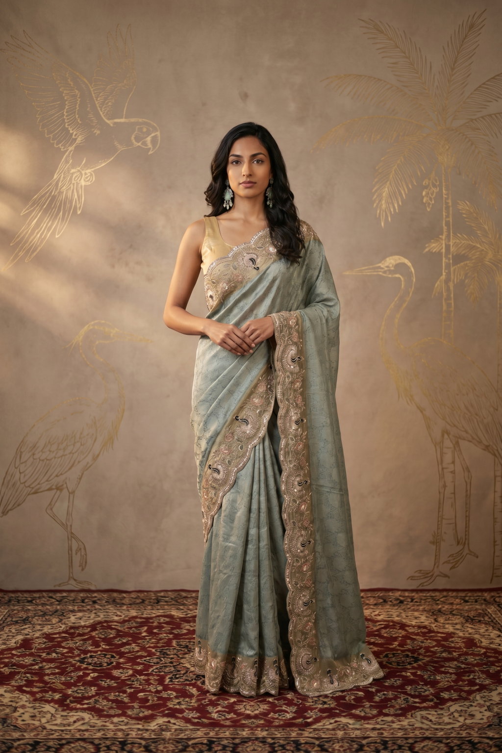 Teal Green Banaras Handloom Tissue Saree