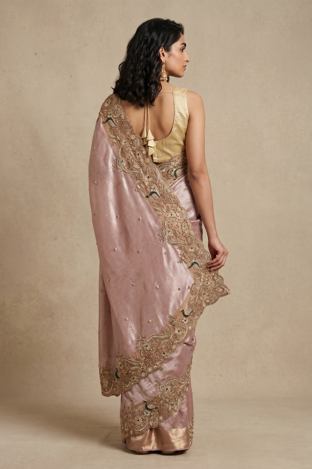 Onion Pink Banaras Handloom Tissue Saree