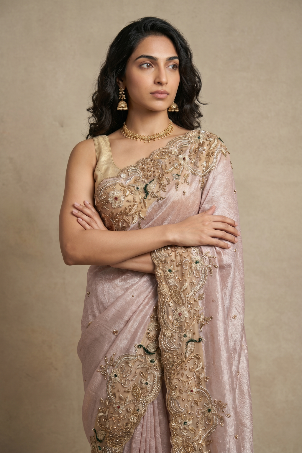 Onion Pink Banaras Handloom Tissue Saree