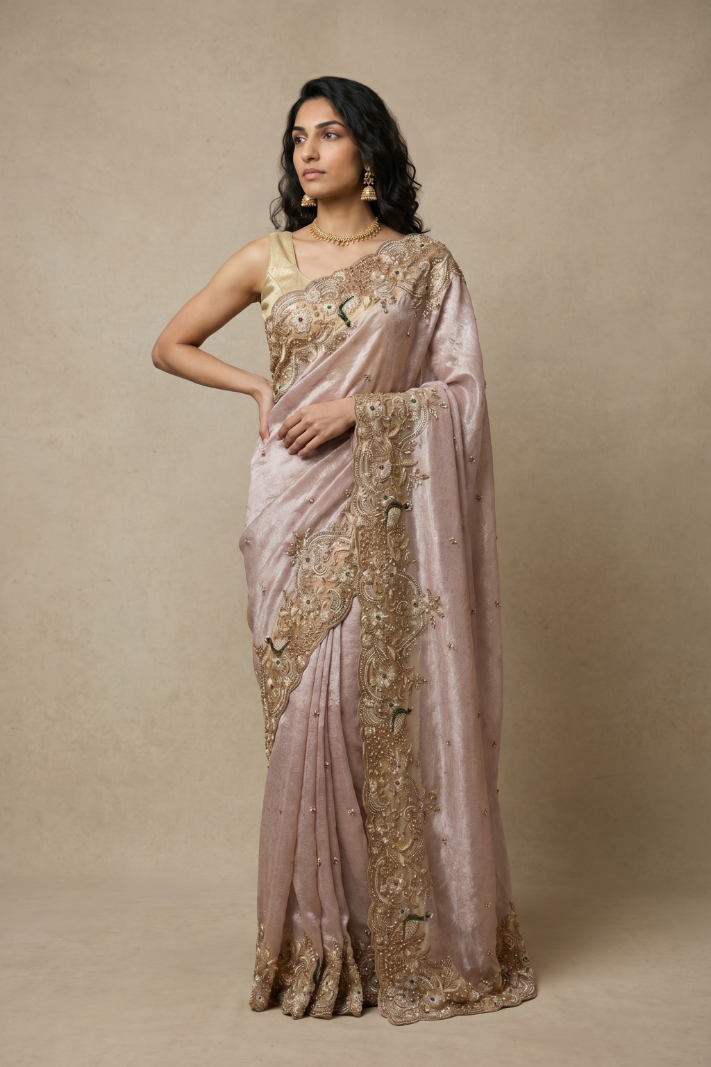 Onion Pink Banaras Handloom Tissue Saree