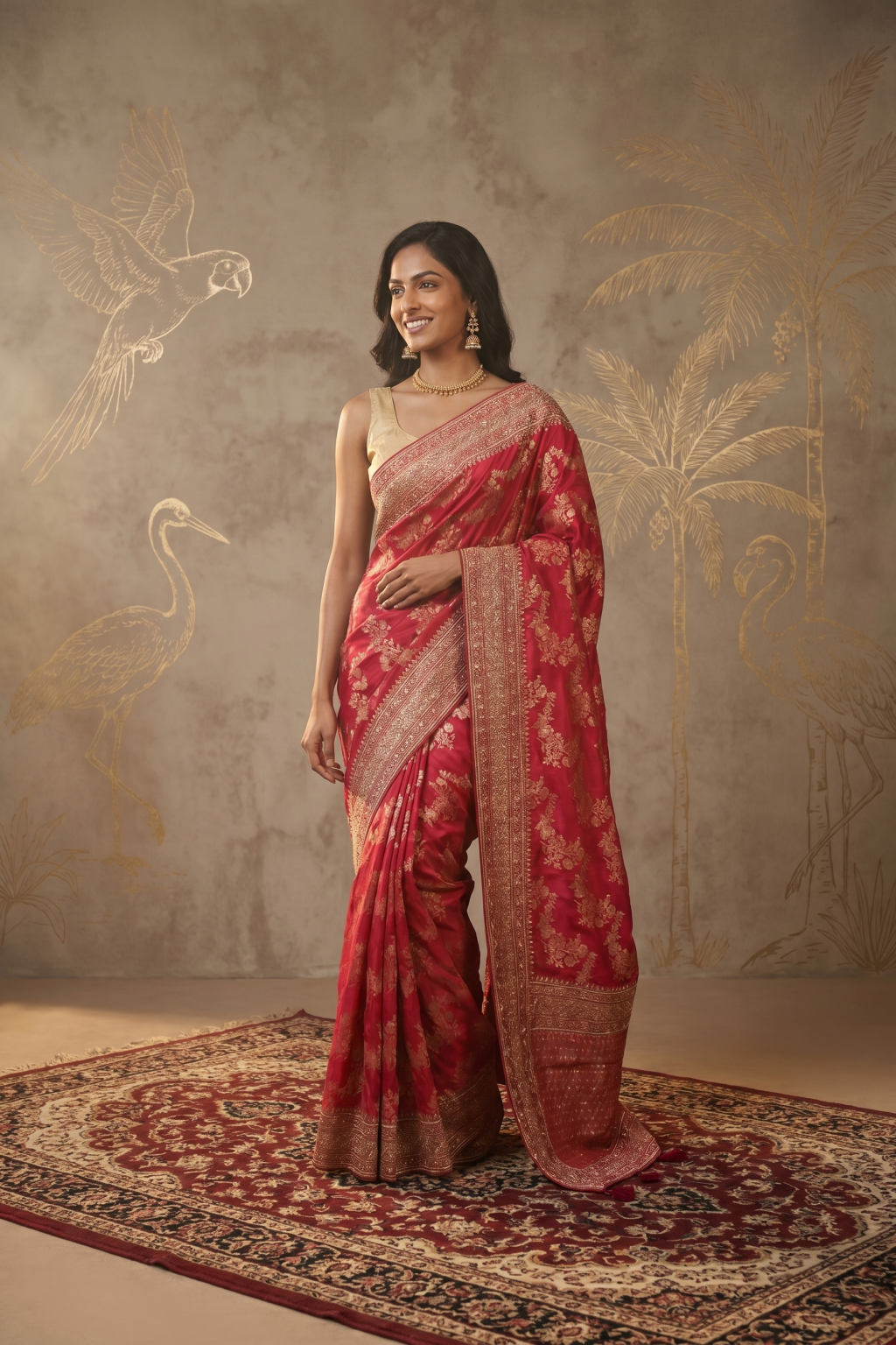 Rani Pink Banarasi Crepe Saree
