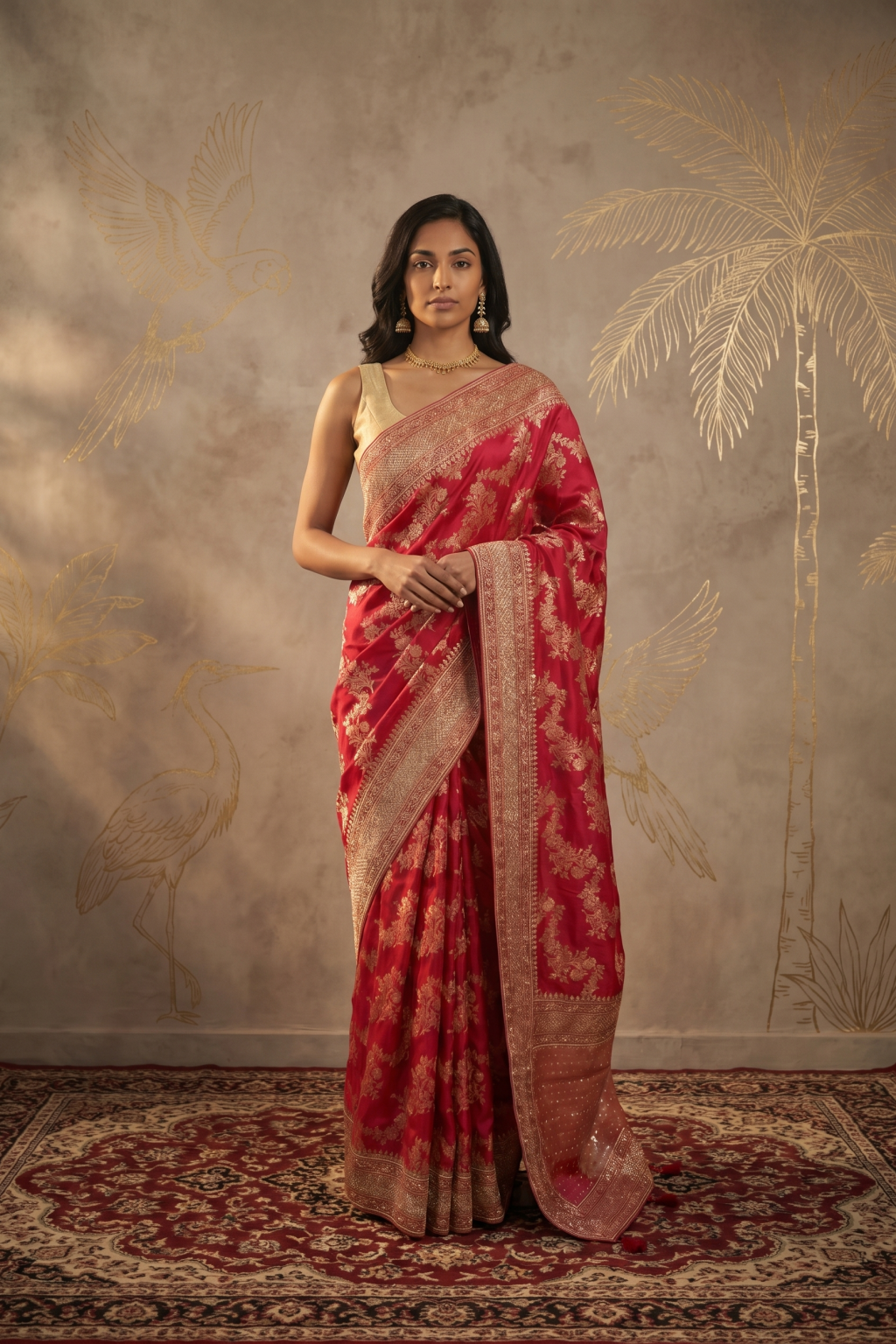 Rani Pink Banarasi Crepe Saree