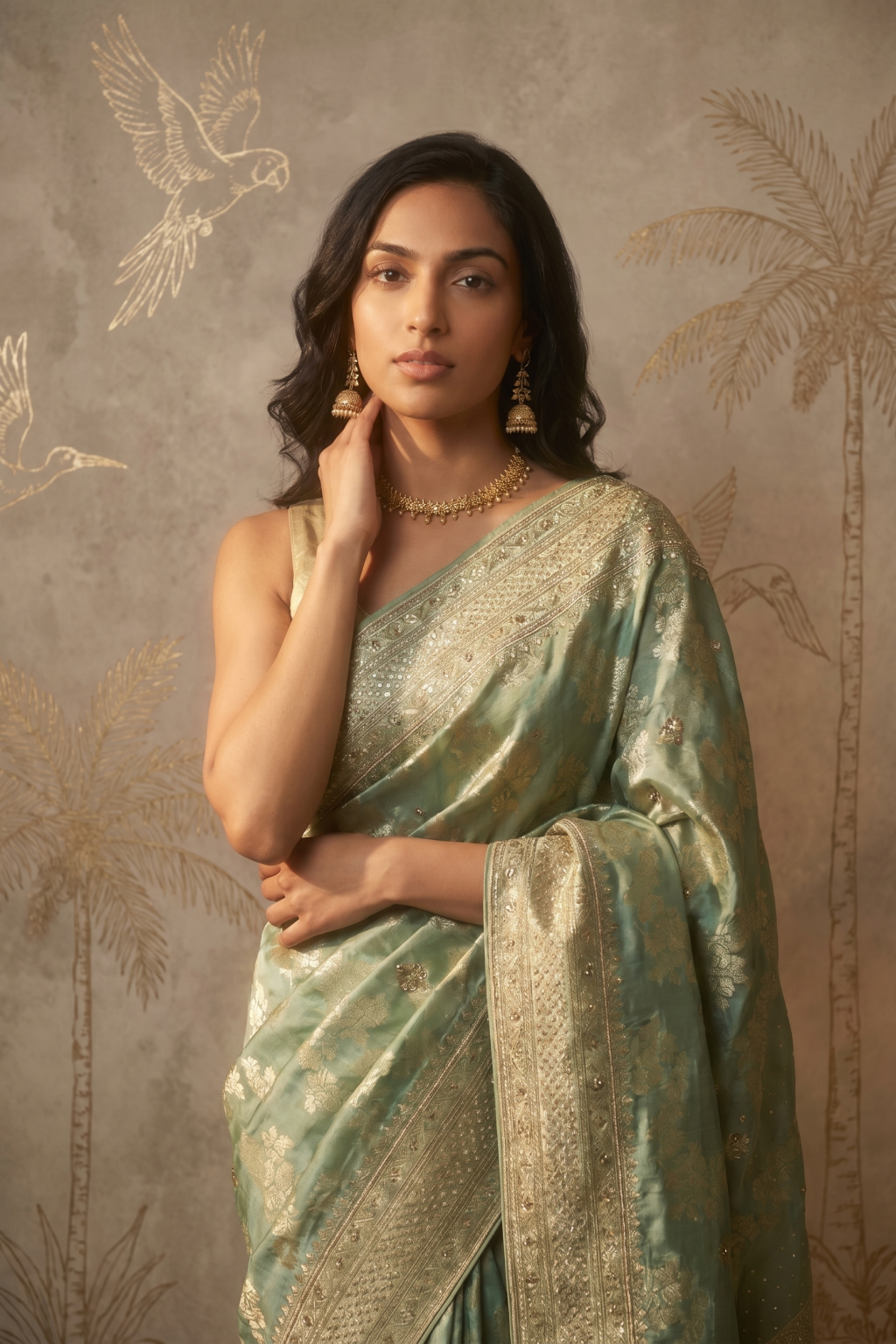 Mint Green Banarasi Satin Saree