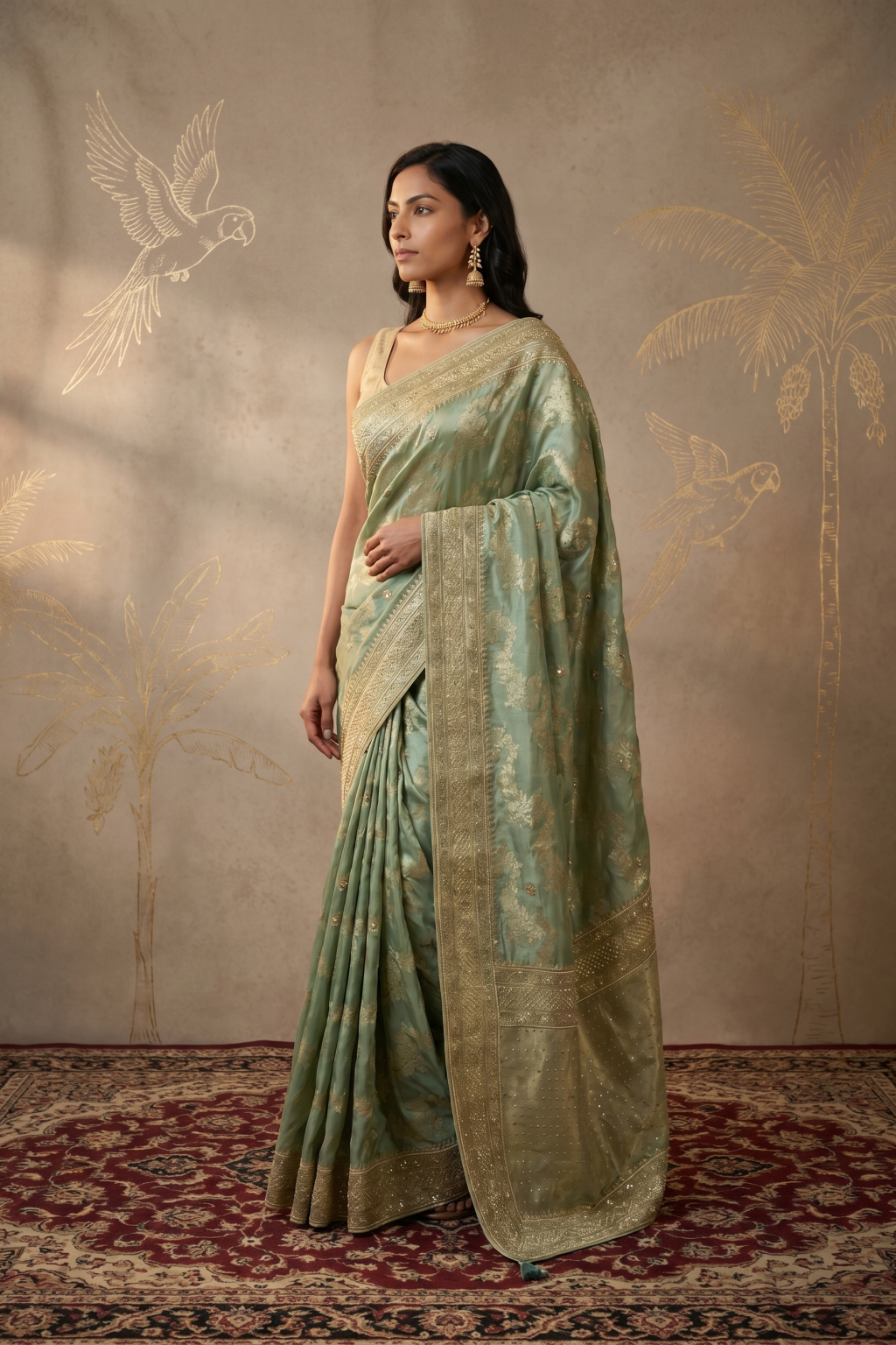 Mint Green Banarasi Satin Saree