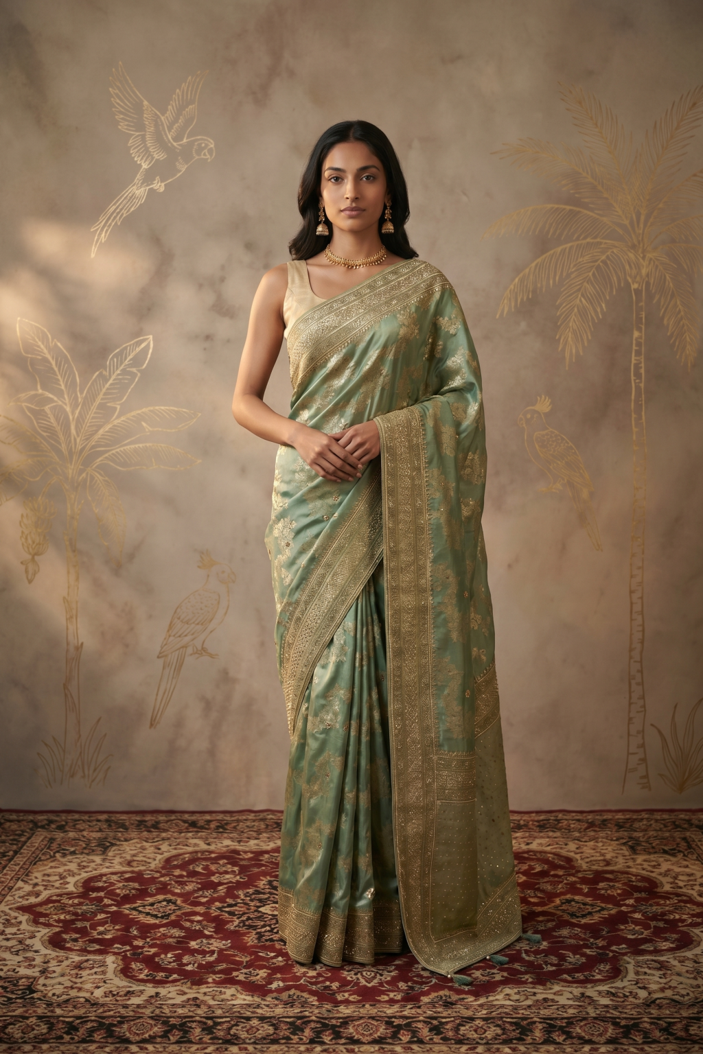 Mint Green Banarasi Satin Saree