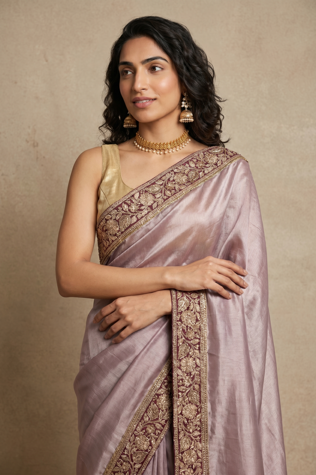 Lilac Banaras Handloom Tissue Saree