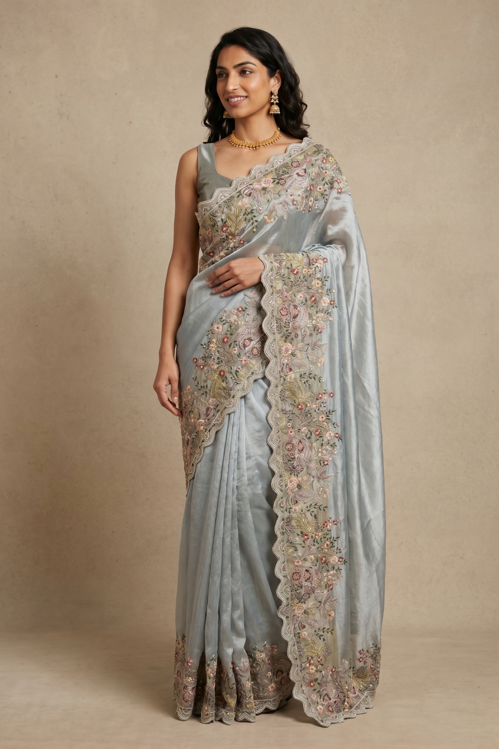 Sea Blue Banarasi Handloom Tissue Saree