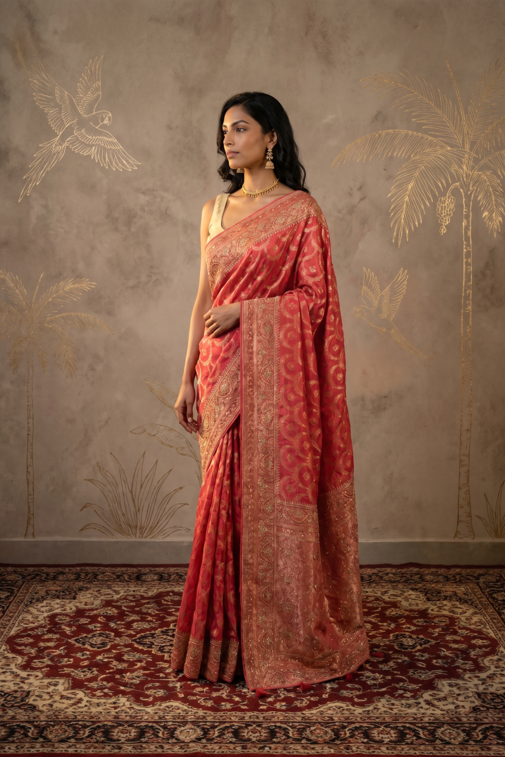 Carrot Banarasi Crepe Saree