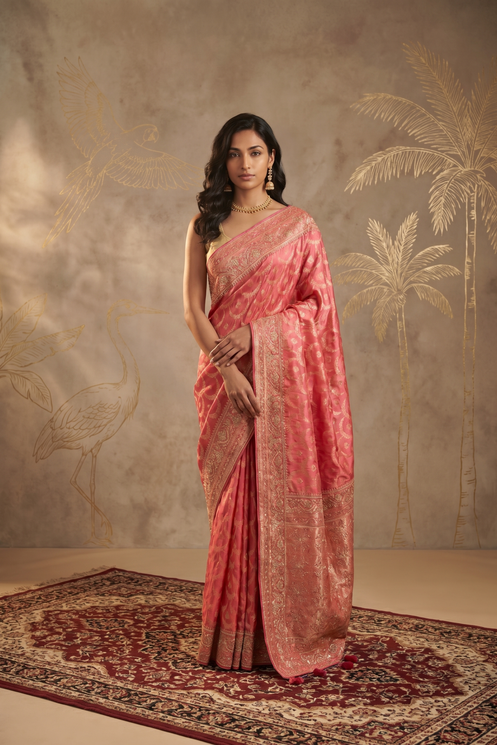Carrot Banarasi Crepe Saree