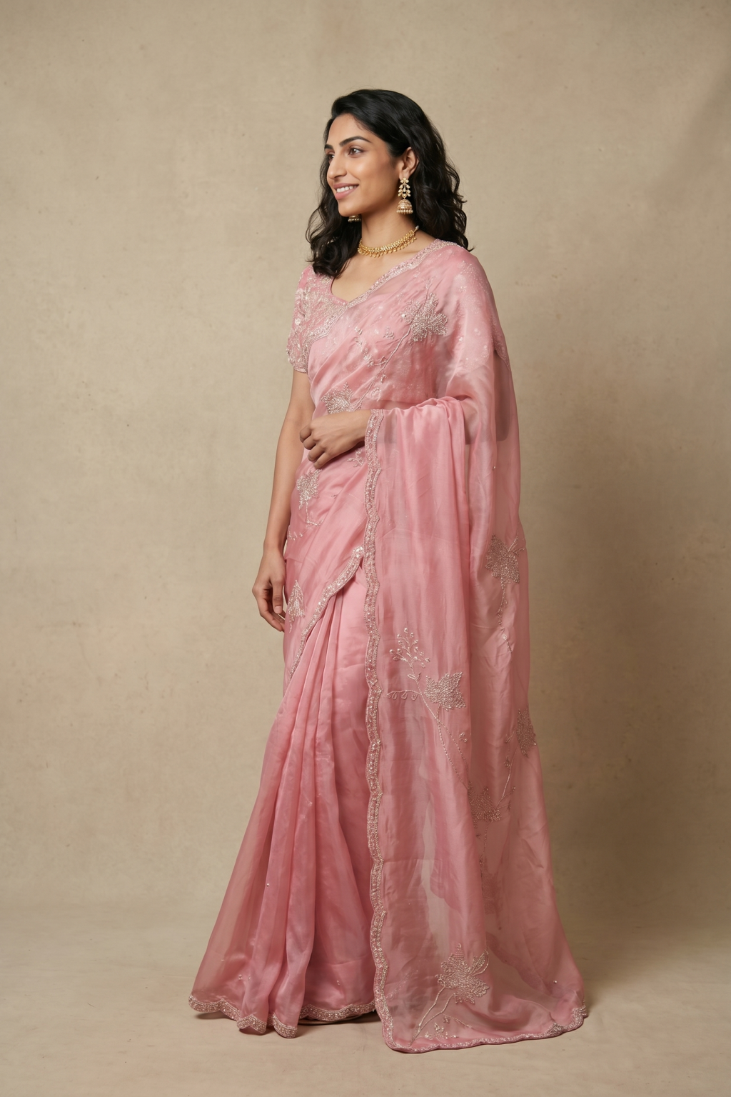 Rose Pink Silk Georgette Saree