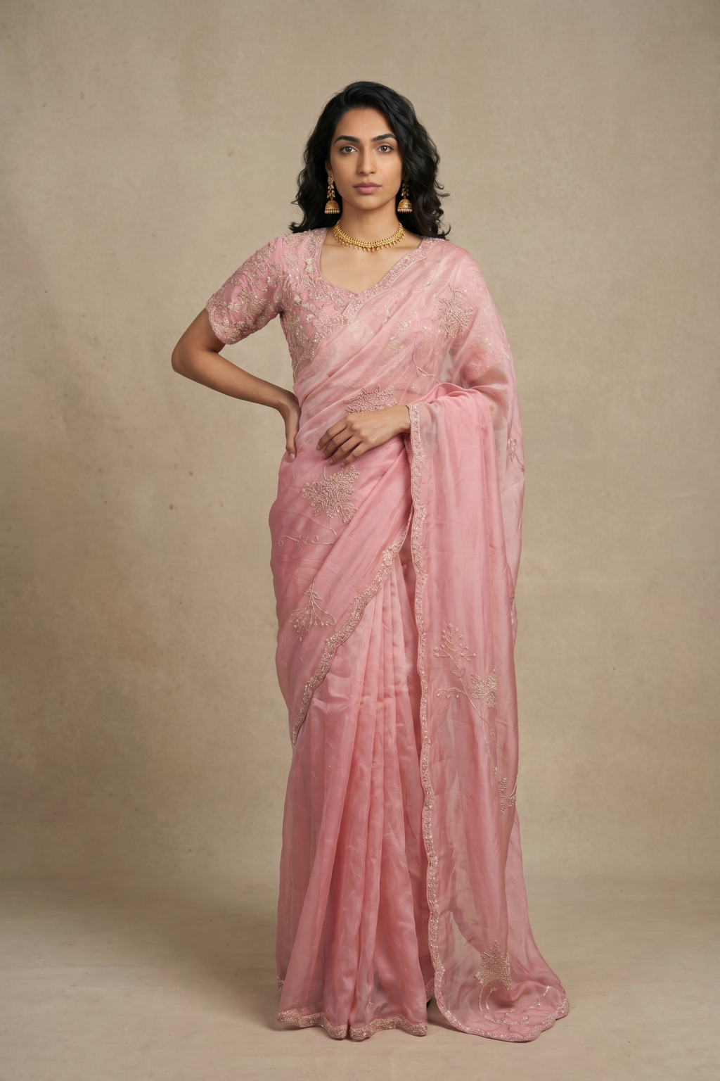 Rose Pink Silk Georgette Saree