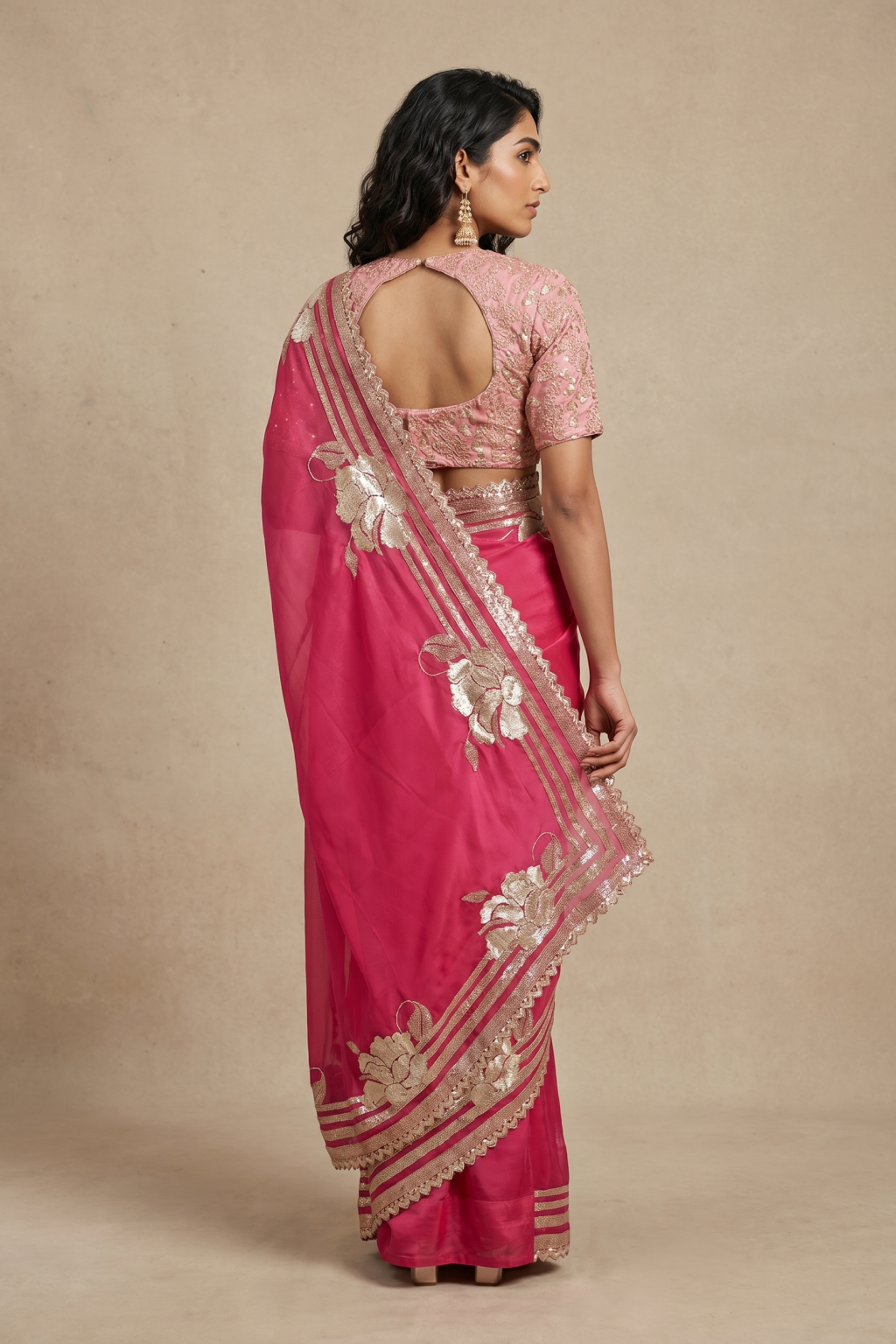 Rani Pink Crepe Saree