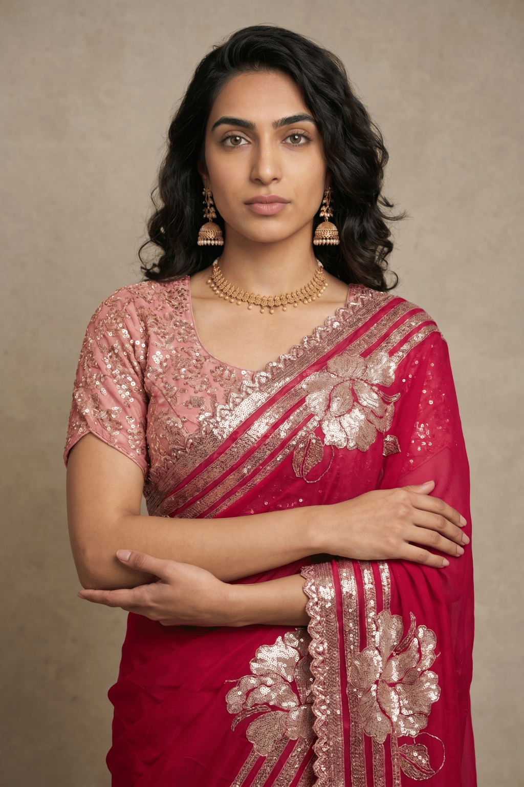 Rani Pink Crepe Saree
