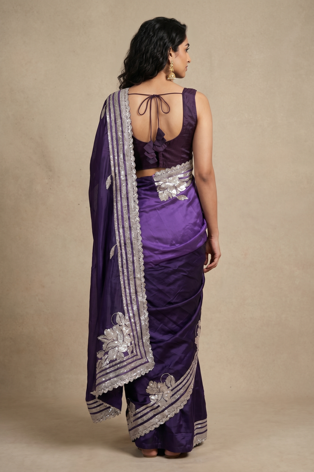 Dark Violet Crepe Saree