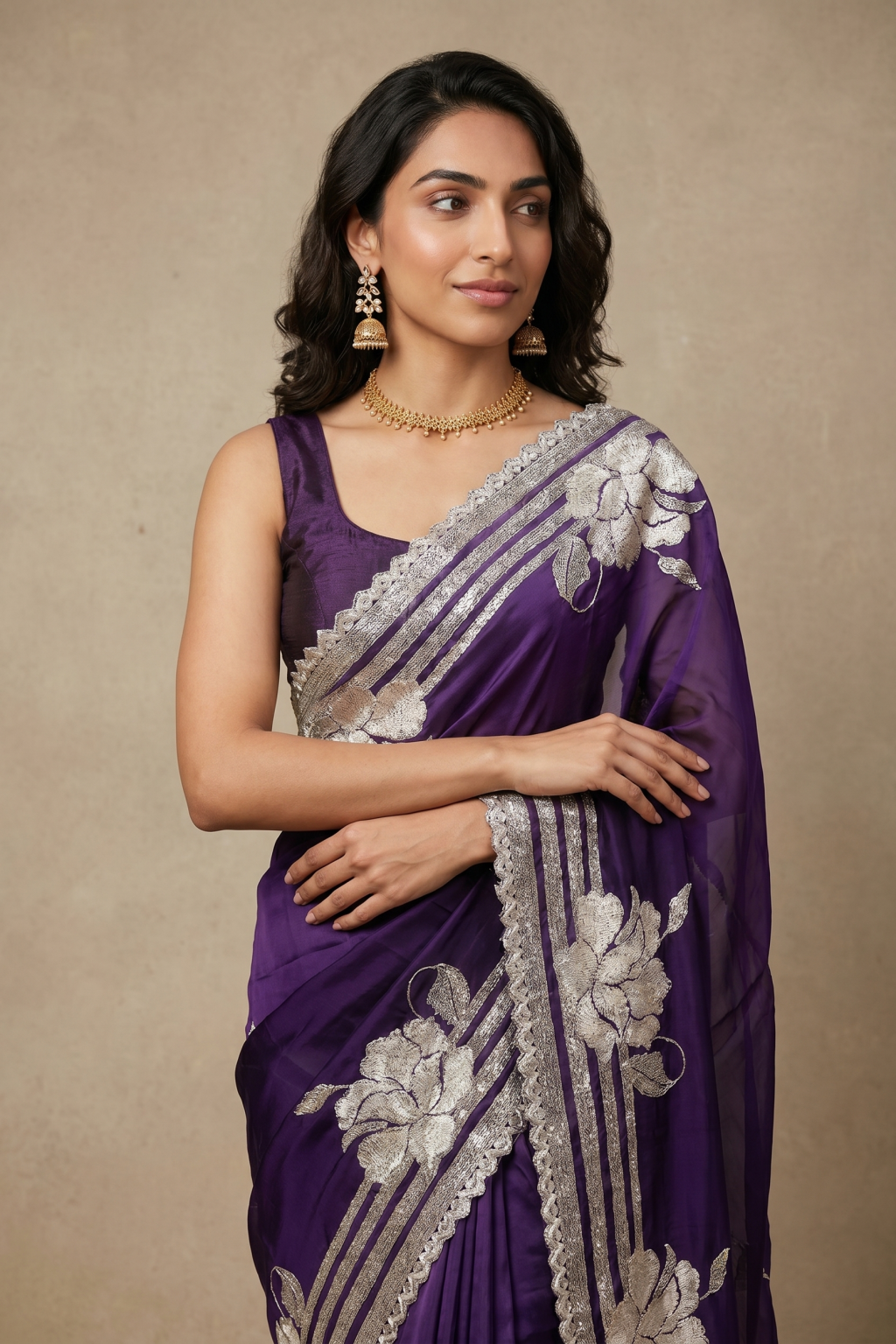 Dark Violet Crepe Saree